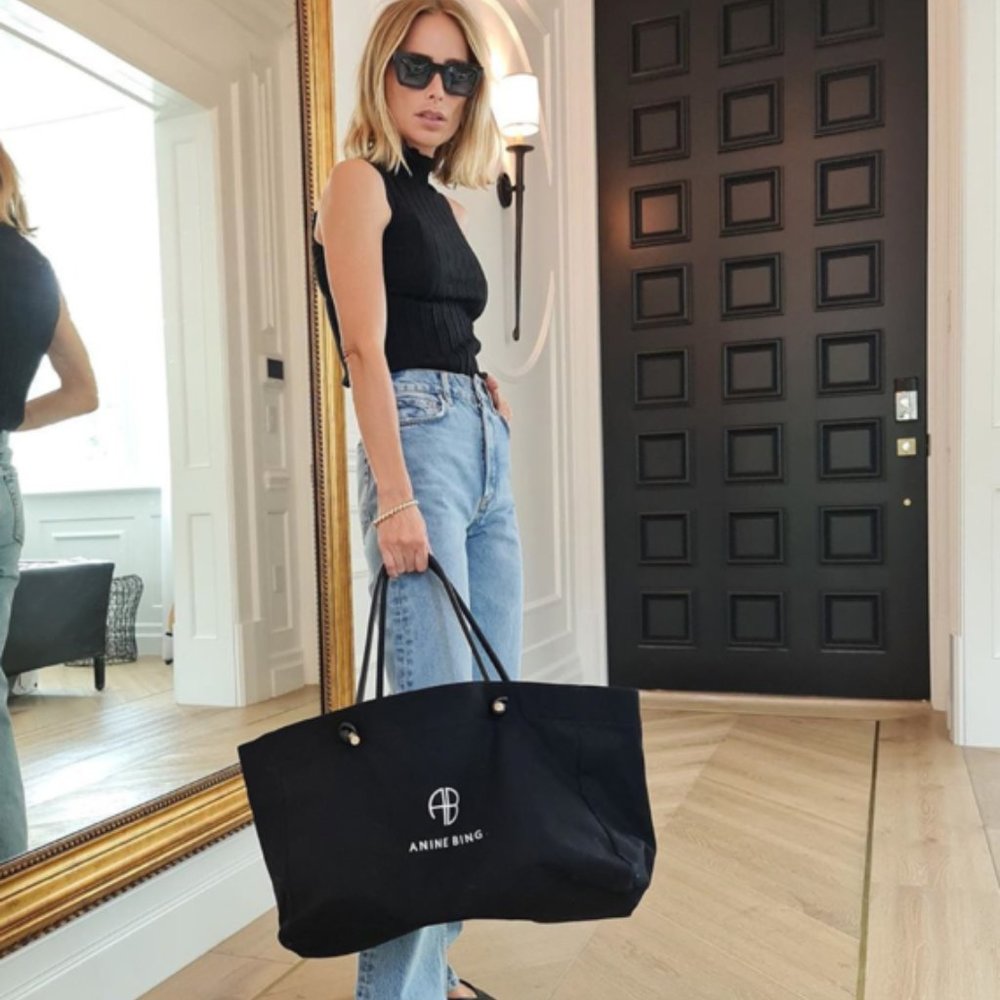Anine Bing MEDIUM SAFFRON TOTE - Black - Picture 1 of 10
